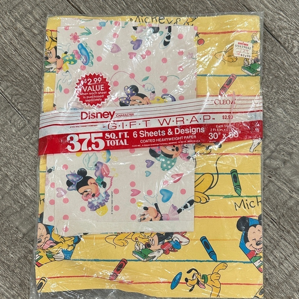 Vintage Retro Disney Mickey Mouse Yellow and Pink Gift Wrap Set wrapping paper